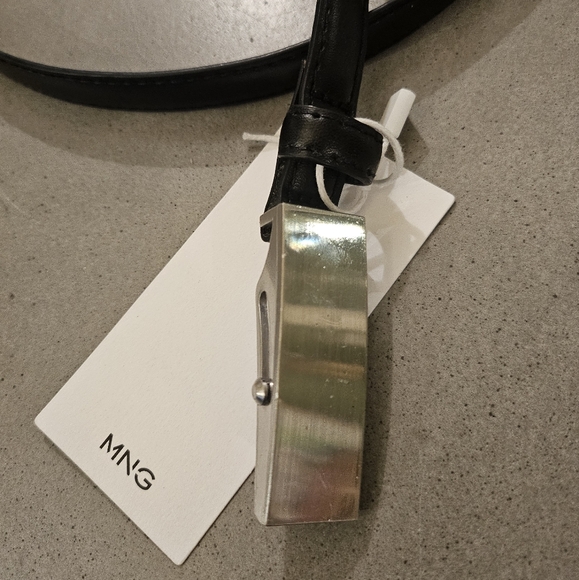 New Soft Vegan Leather Black Narrow Mango belt, black, Large - Picture 2 of 3